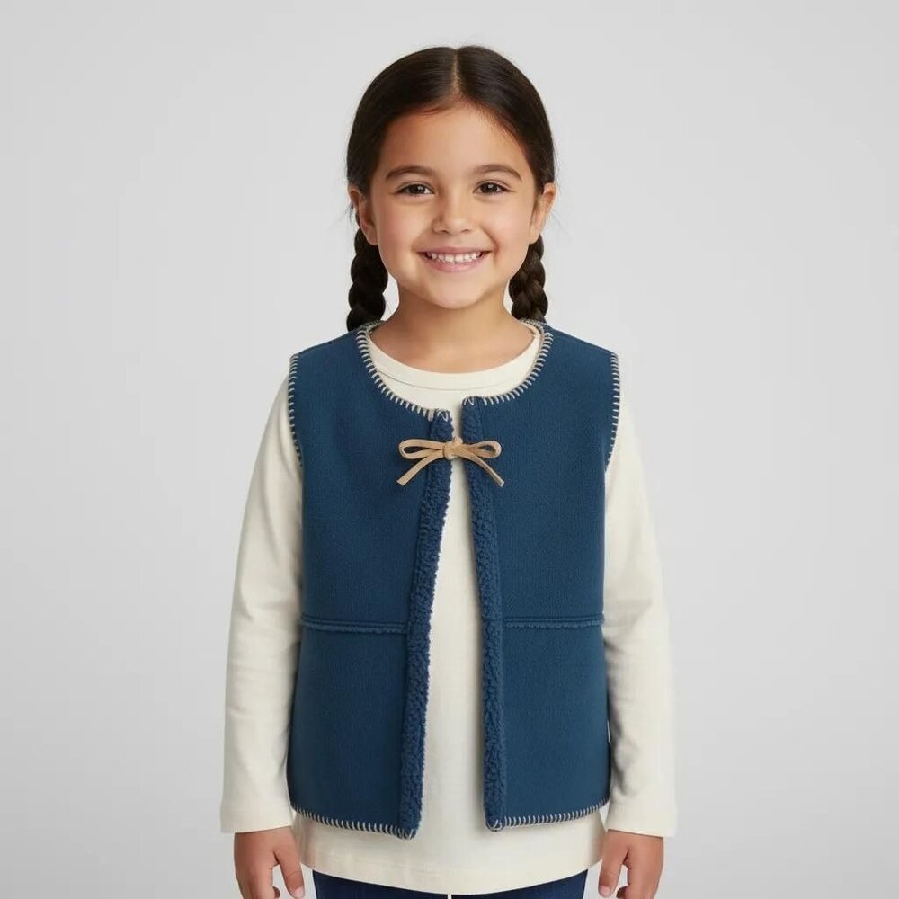 Genuine Girl Kids Sleeveless Outerwear Fleece Embroidered Vest Blue Size S(7)